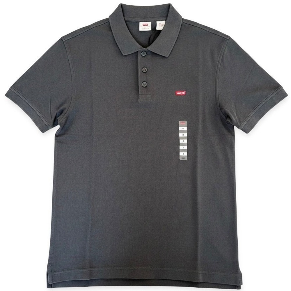 Levis Mens Housemark Polo Shirt Charcoal Grey Pique Logo Short Sleeve New Small